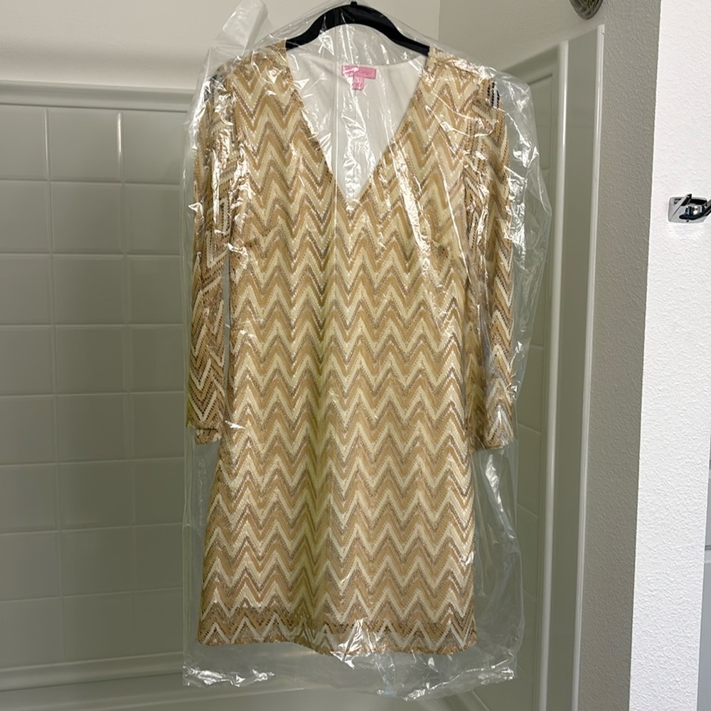 Lilly Pulitzer V Neck Shift Dress, Crochet, S